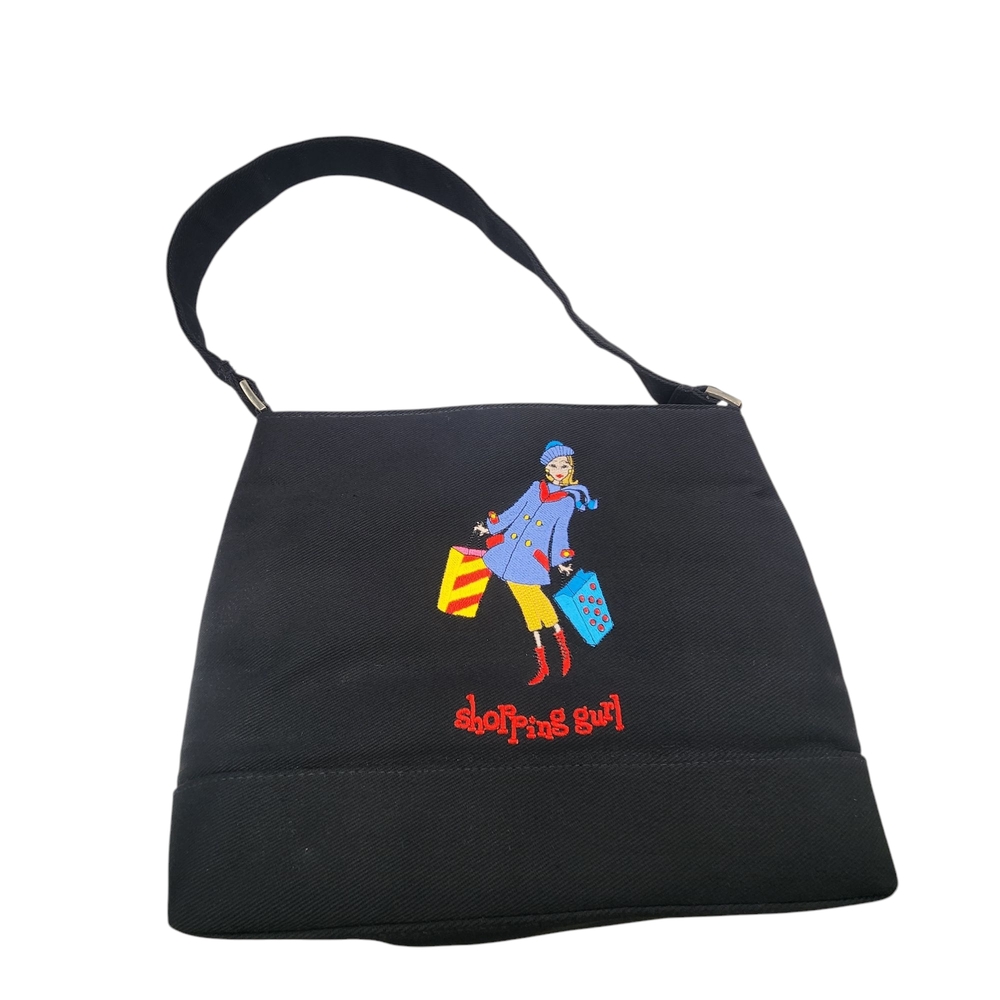 Black Tote‎ Bag with Colorful Shopping Girl Design